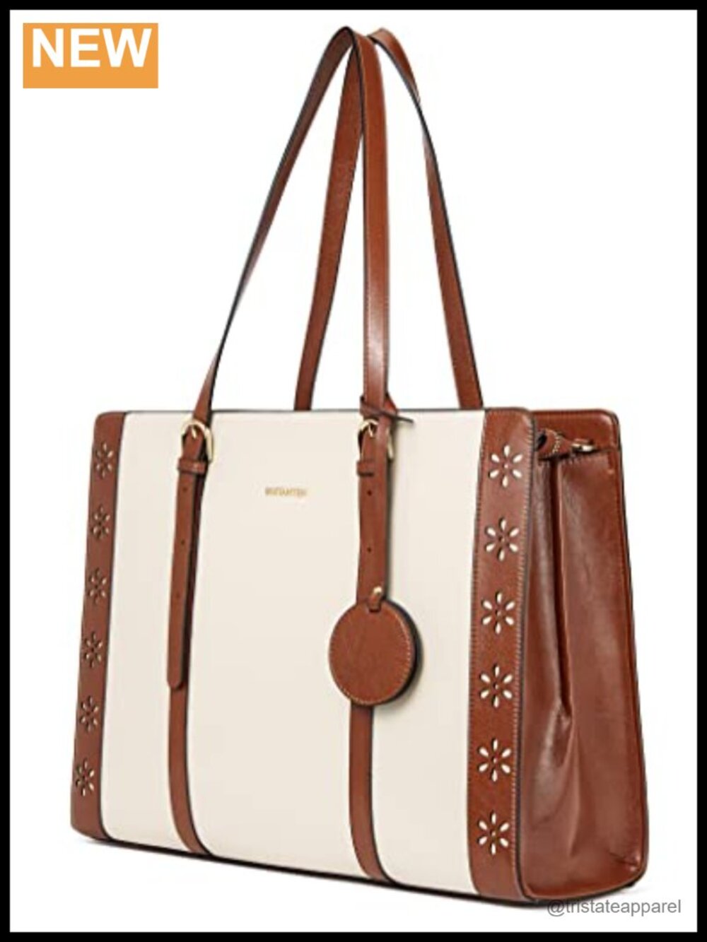 Genuine Leather 15.6" Laptop Briefcase Vintage Work Tote Handbag with Flower